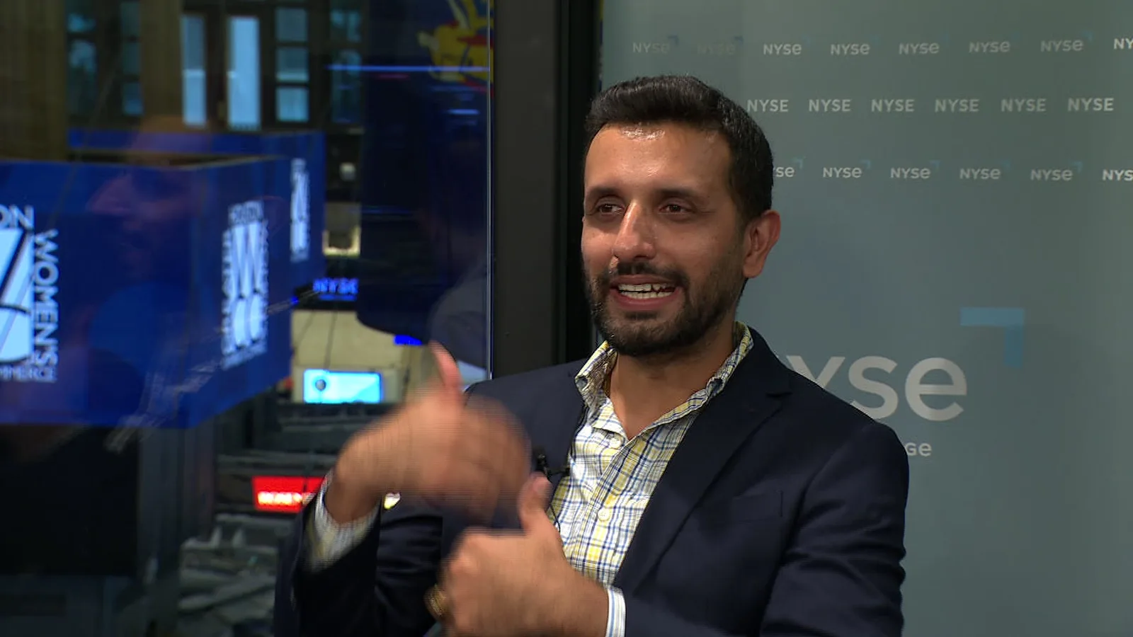Shyam Bhojwani speaking on the NYSE set