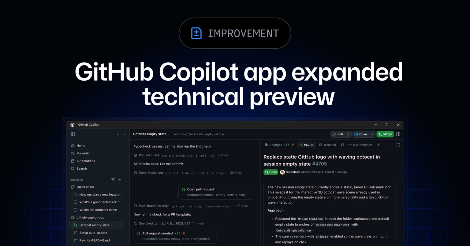 Expanded technical preview availability for the GitHub Copilot app