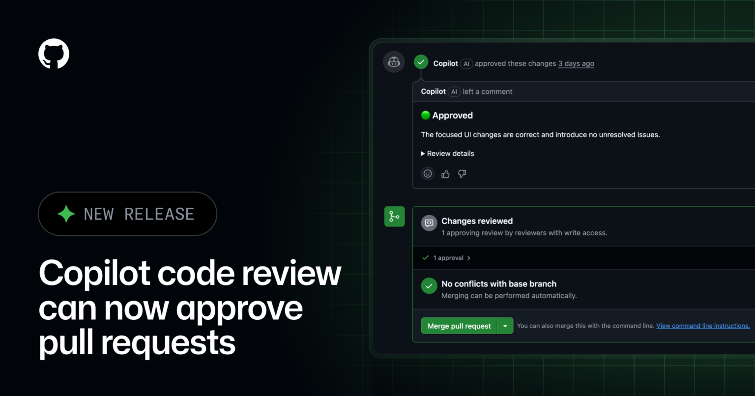 Copilot code review can now approve pull requests